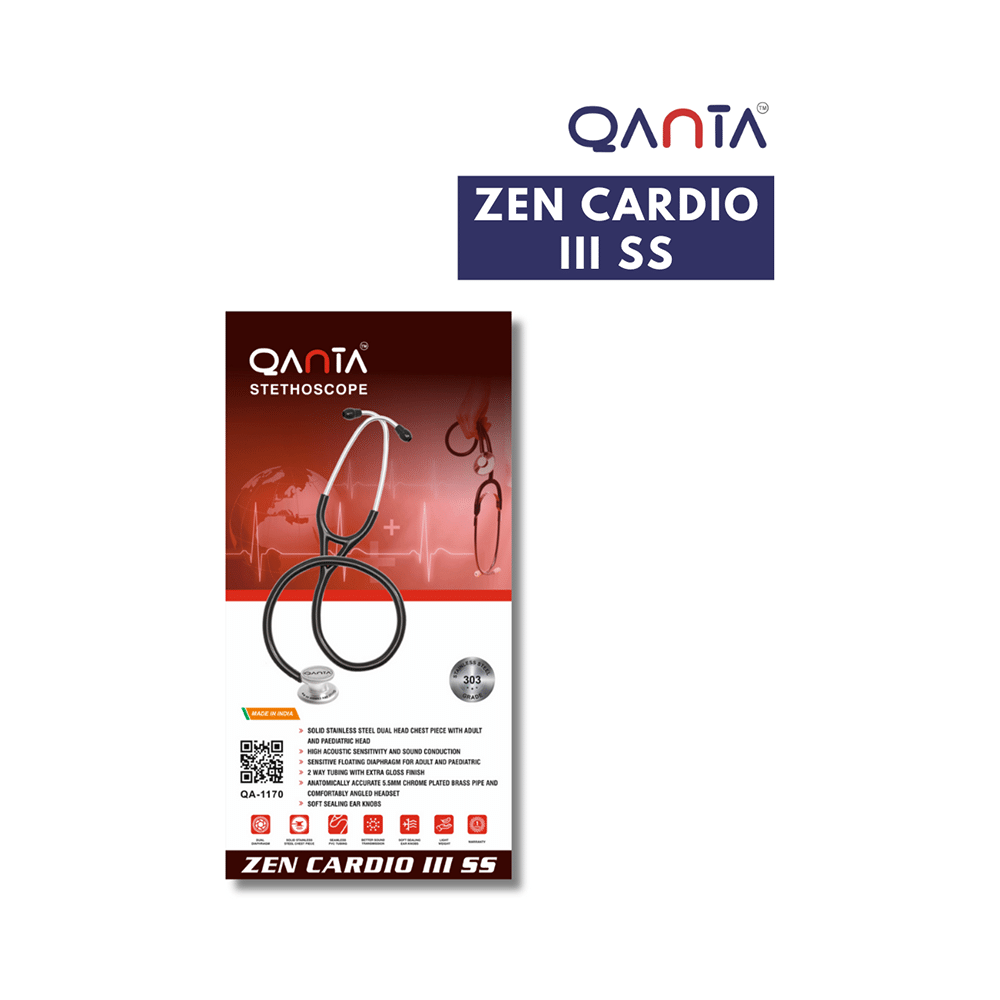 Qanta QA-1170 Zen Cardio III SS Cardiology Stethoscope, SS & Dual Head Chest Piece Grey - Image 4
