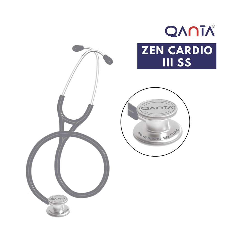 Qanta QA-1170 Zen Cardio III SS Cardiology Stethoscope, SS & Dual Head Chest Piece Grey - Image 2