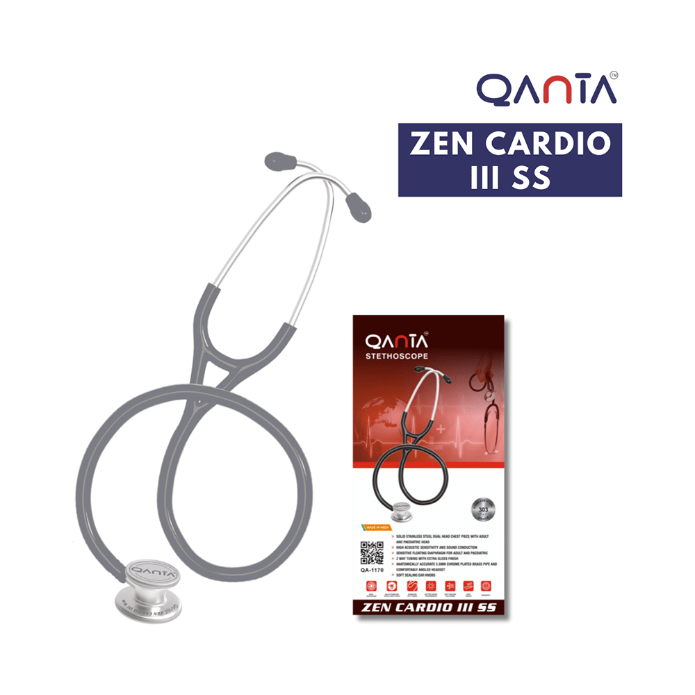 Qanta QA-1170 Zen Cardio III SS Cardiology Stethoscope, SS & Dual Head Chest Piece Grey - Image 6