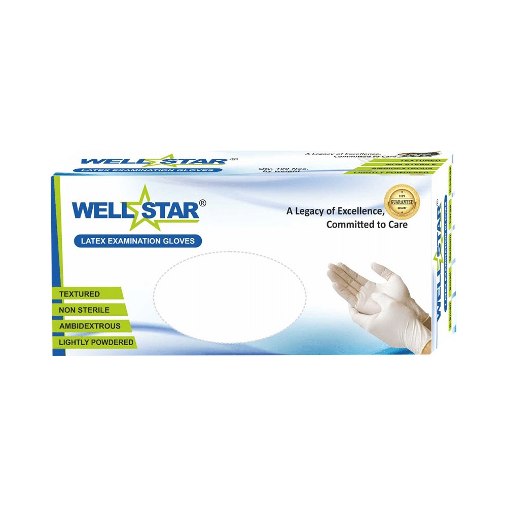 Wellstar Latex Examination Gloves Medium - Image 1
