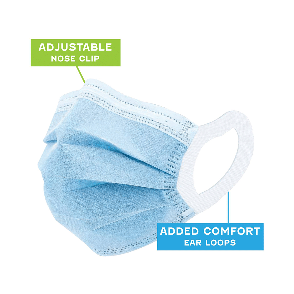 7 Shield 3 Ply Disposable Protective Face Mask with Soft Fabric Ear Loop Blue - Image 3