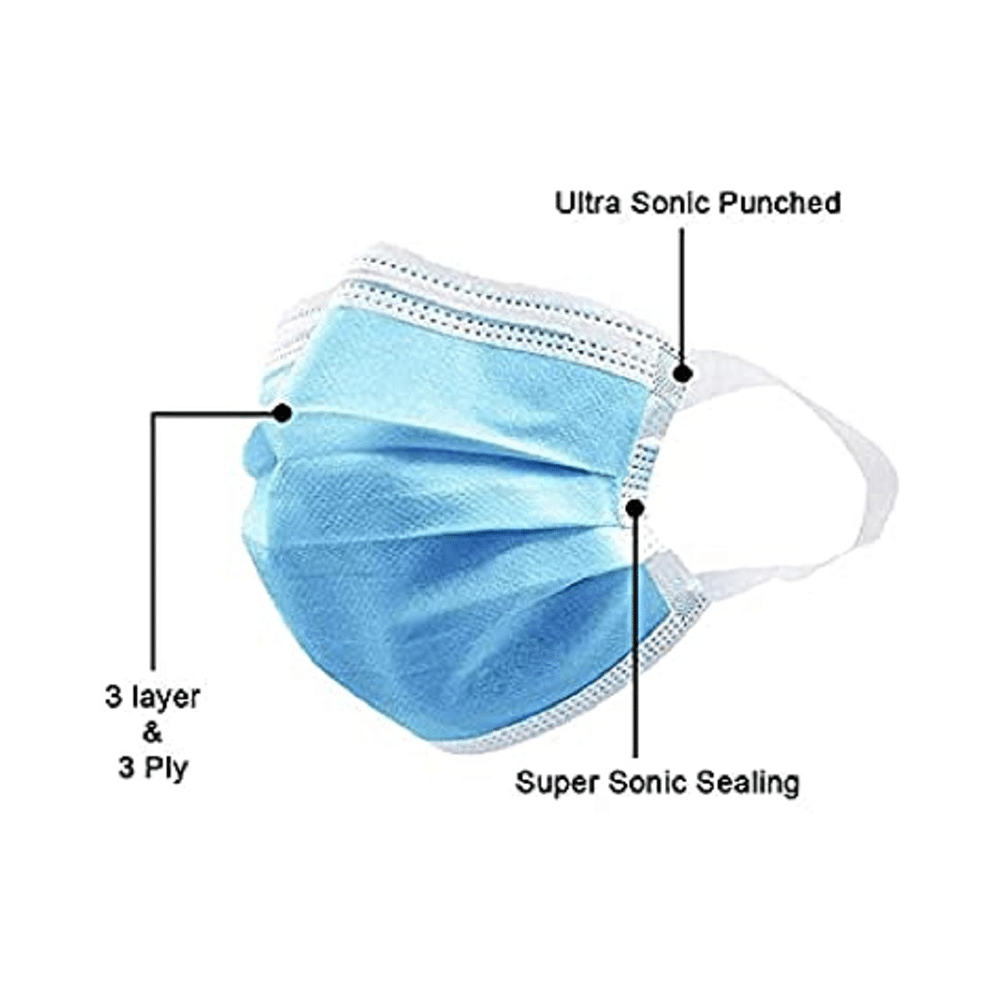 7 Shield 3 Ply Disposable Protective Face Mask with Soft Fabric Ear Loop Blue - Image 5