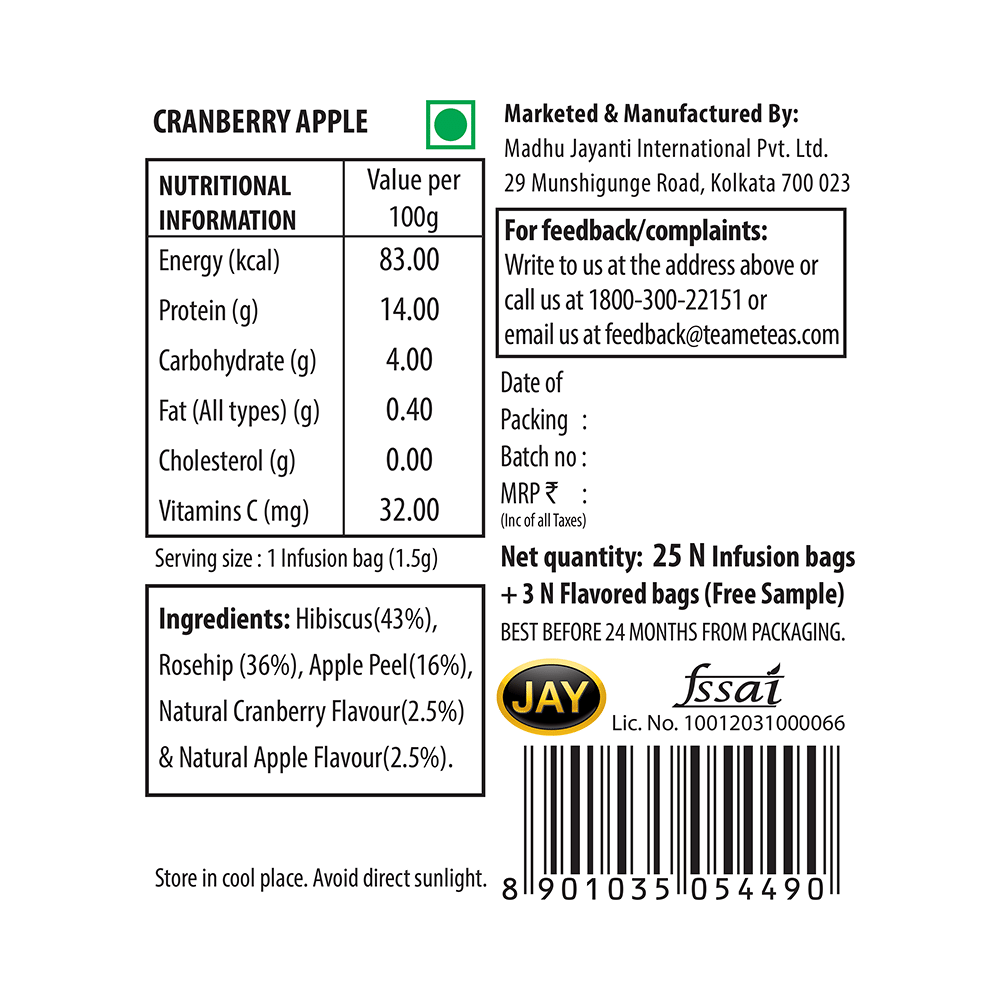 TE-A-ME Fruit & Flower Infusion Bag (1.5gm Each) Cranberry Apple - Image 3