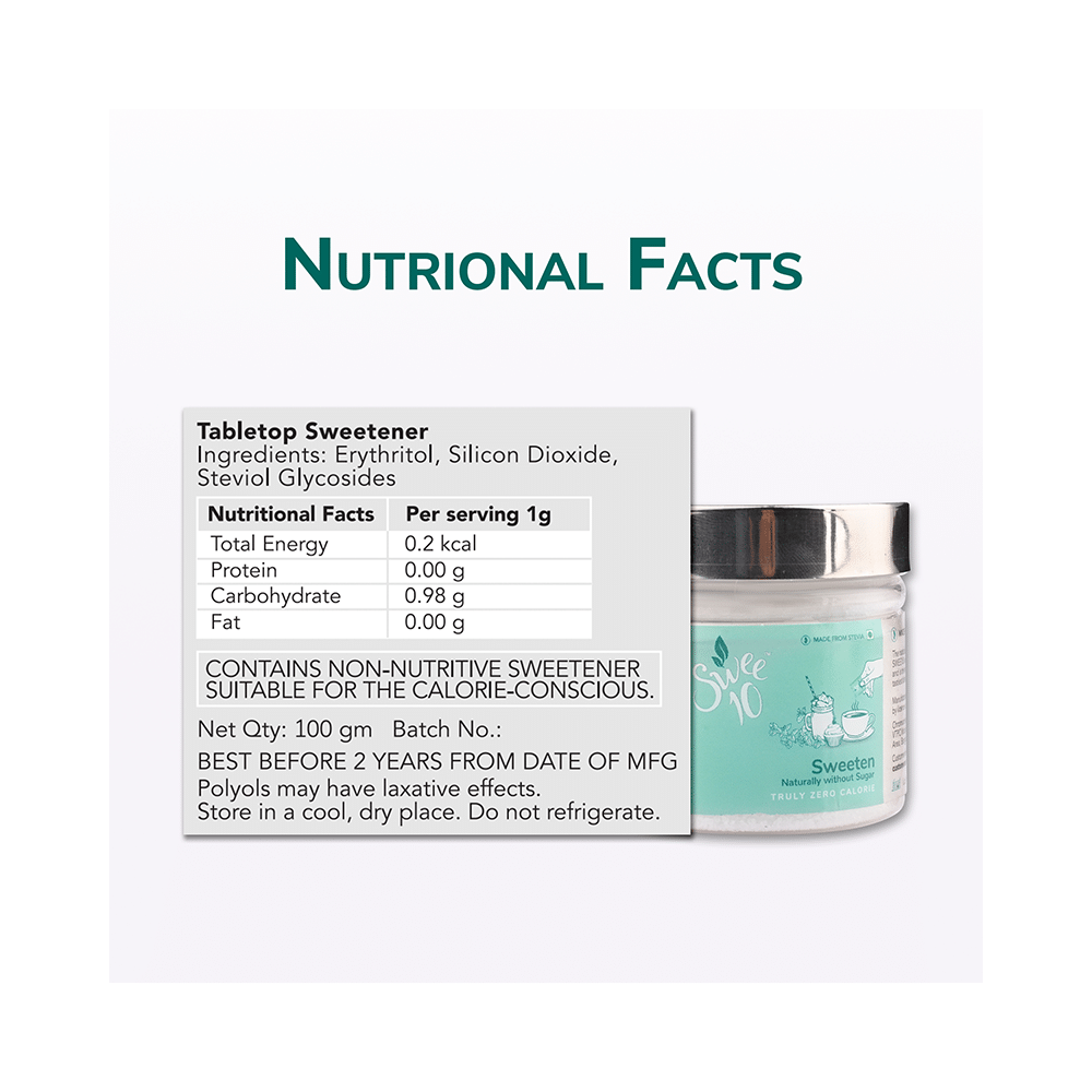 Swee10 Natural Stevia Sweetener Powder | Sugar Free | Zero Calorie Sugar Substitute (100gm Each) - Image 4