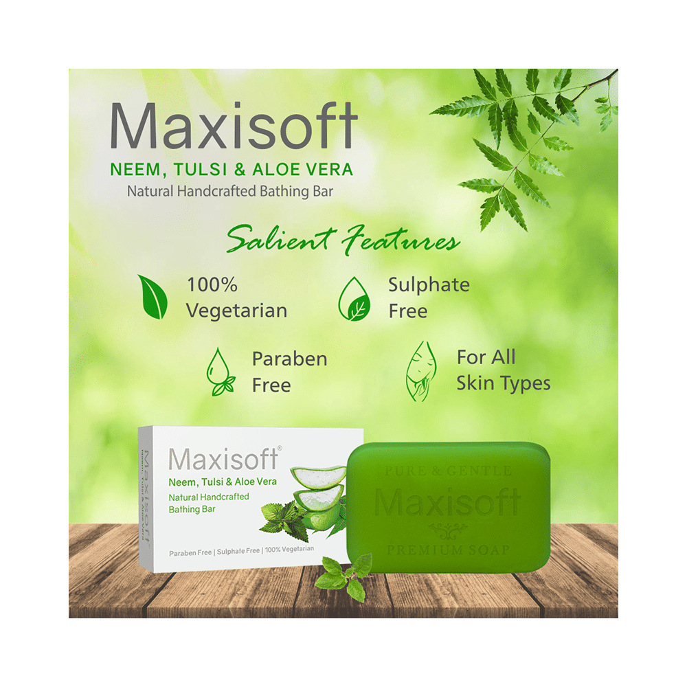 Maxisoft Neem, Tulsi & Aloe Vera Bathing Bar (75gm Each) - Image 8