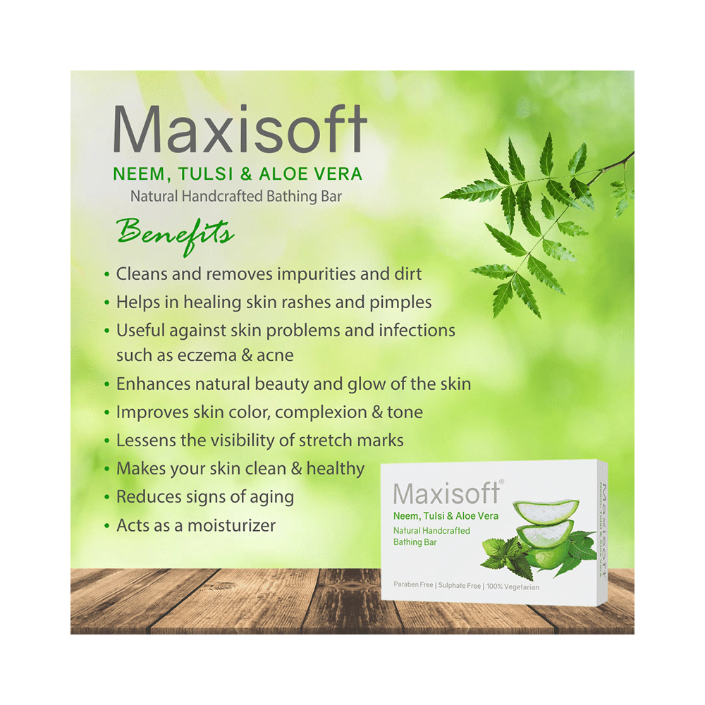 Maxisoft Neem, Tulsi & Aloe Vera Bathing Bar (75gm Each) - Image 7
