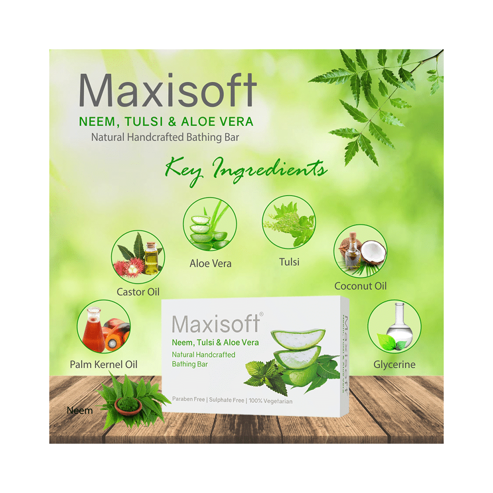 Maxisoft Neem, Tulsi & Aloe Vera Bathing Bar (75gm Each) - Image 5