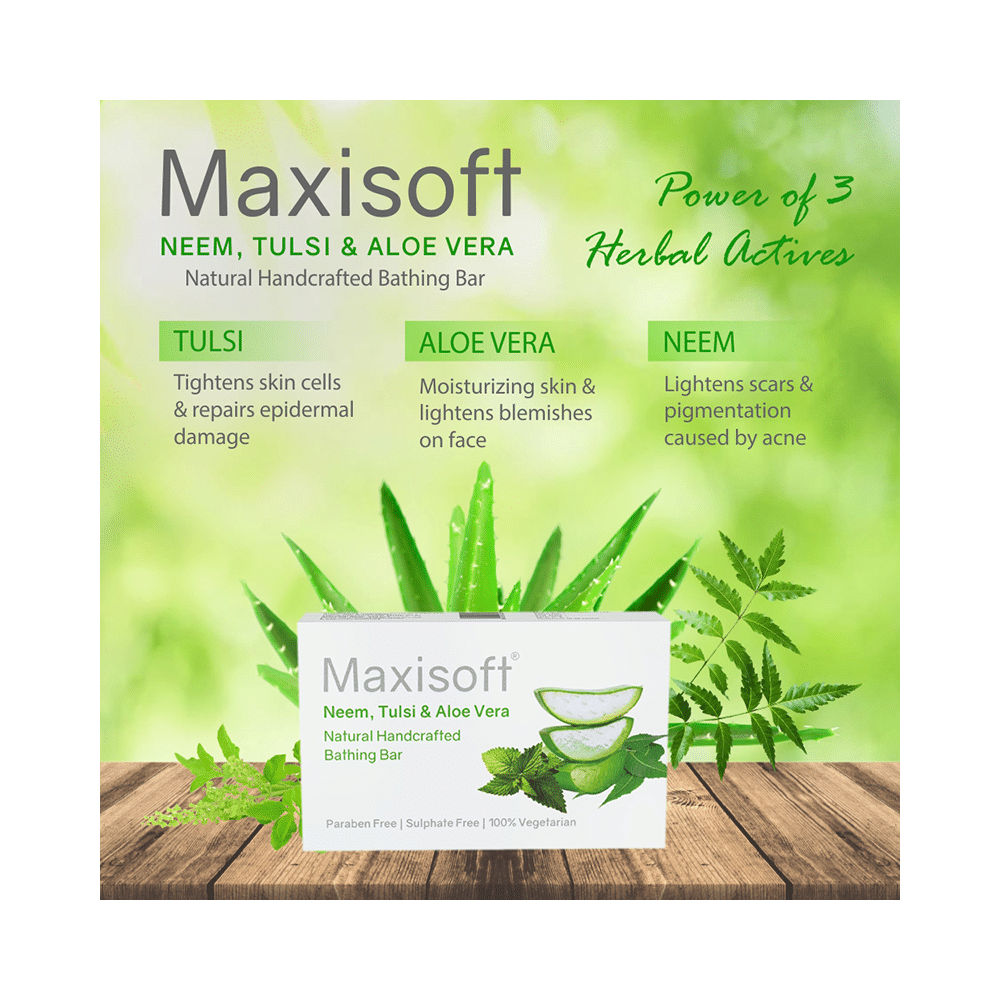 Maxisoft Neem, Tulsi & Aloe Vera Bathing Bar (75gm Each) - Image 6