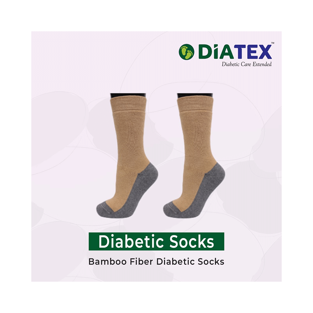 Diatex Bamboo Fiber Diabetic Socks XL Beige with Grey - Image 1
