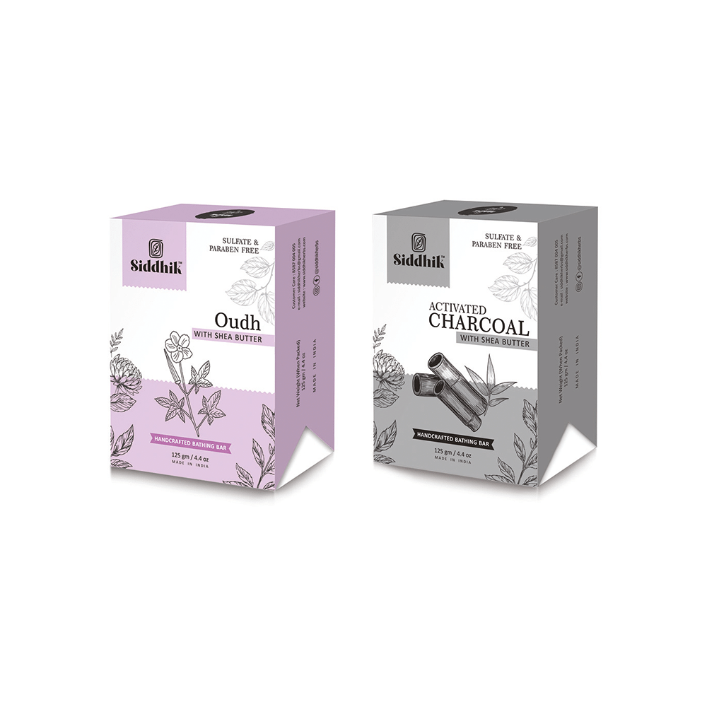 Siddhik Combo pack of Oudh, Activated Charcoal Soap With Shea Butter (125 Each) - Image 1