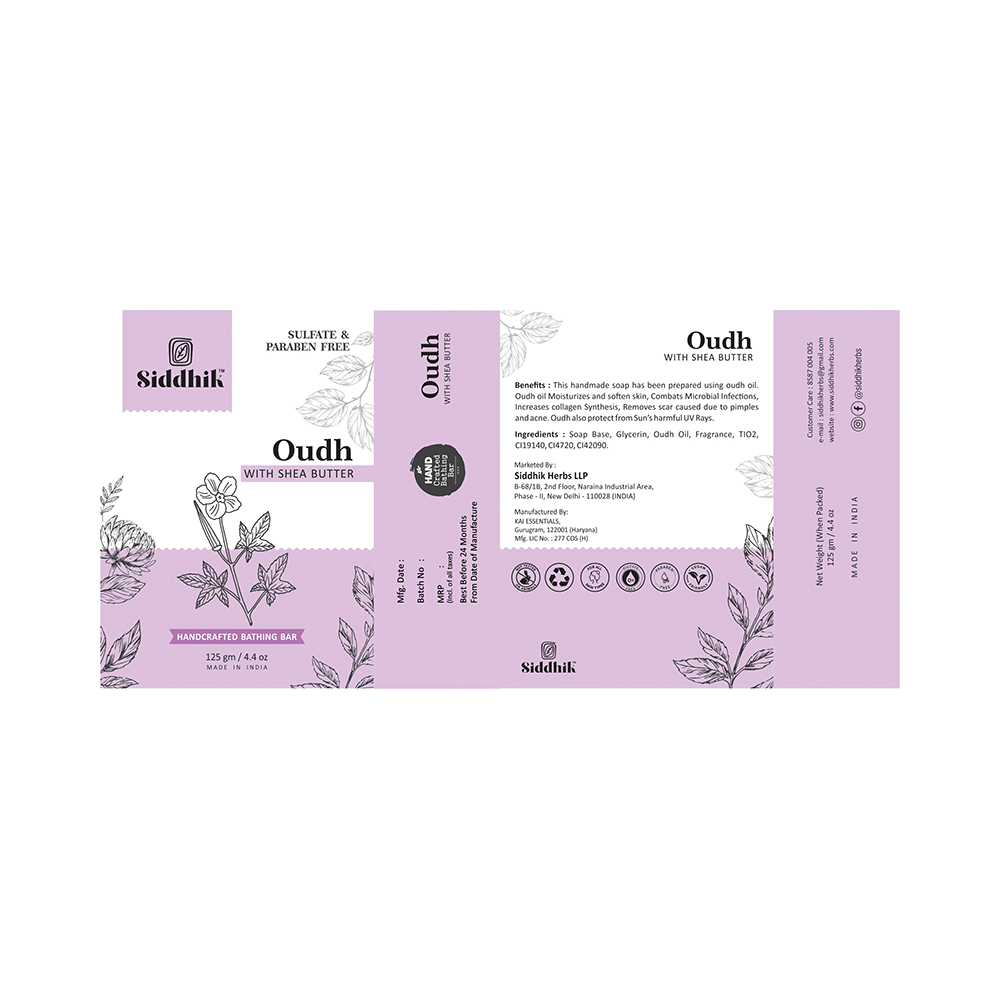 Siddhik Combo pack of Oudh, Activated Charcoal Soap With Shea Butter (125 Each) - Image 2
