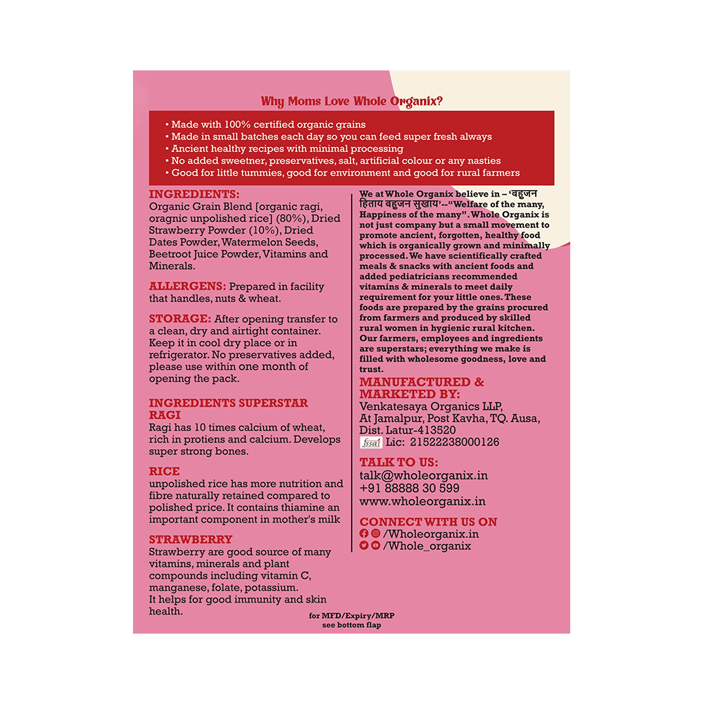 Whole Organix Oragnic Baby Cereal Stage 4, 12 Months Ragi, Rice & Strawberry - Image 5