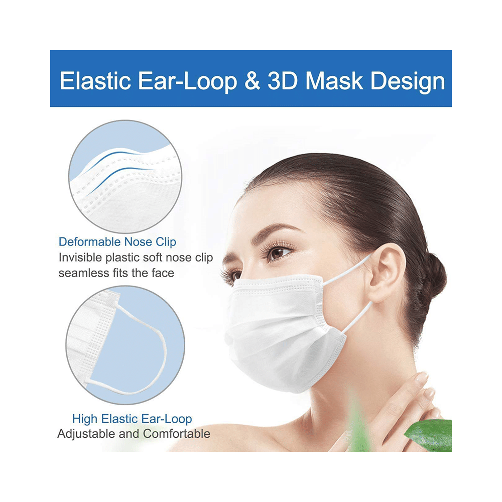 Lioncrown 3 Ply Disposable Face Mask with Nosepin White - Image 6