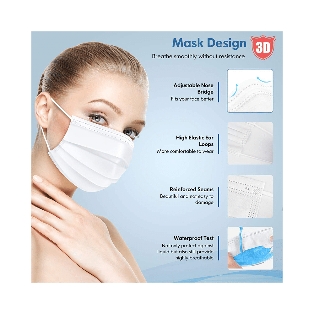 Lioncrown 3 Ply Disposable Face Mask with Nosepin White - Image 5