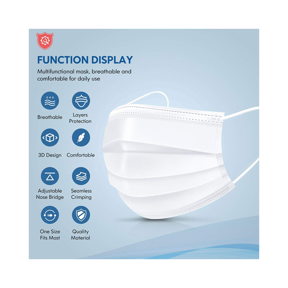 Lioncrown 3 Ply Disposable Face Mask with Nosepin White - Image 2
