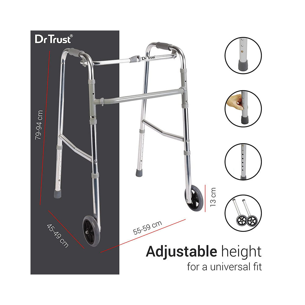 Dr Trust USA Aluminium Folding Walker with 5 Inch Wheels 340 - Image 3