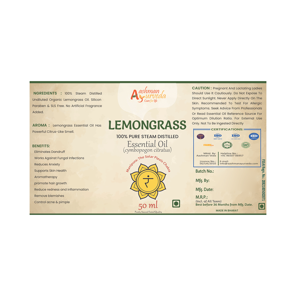Aashman Ayurveda 100% Pure Steam Distilled Essential Oil Lemongrass - Image 4