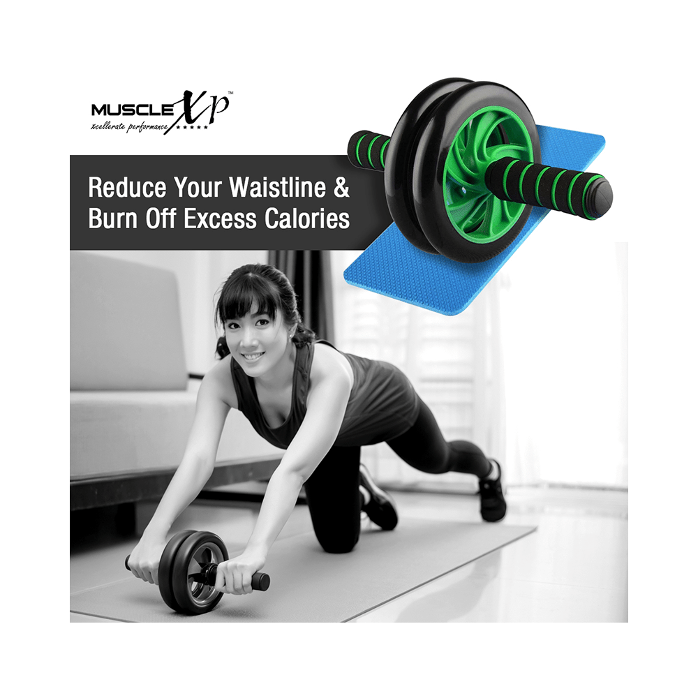 MuscleXP Dr Fitness+ AB Roller Wheel With Knee Mat Black and Green - Image 5