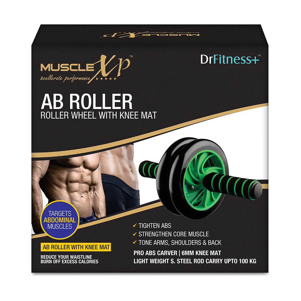 MuscleXP Dr Fitness+ AB Roller Wheel With Knee Mat Black and Green - Image 8