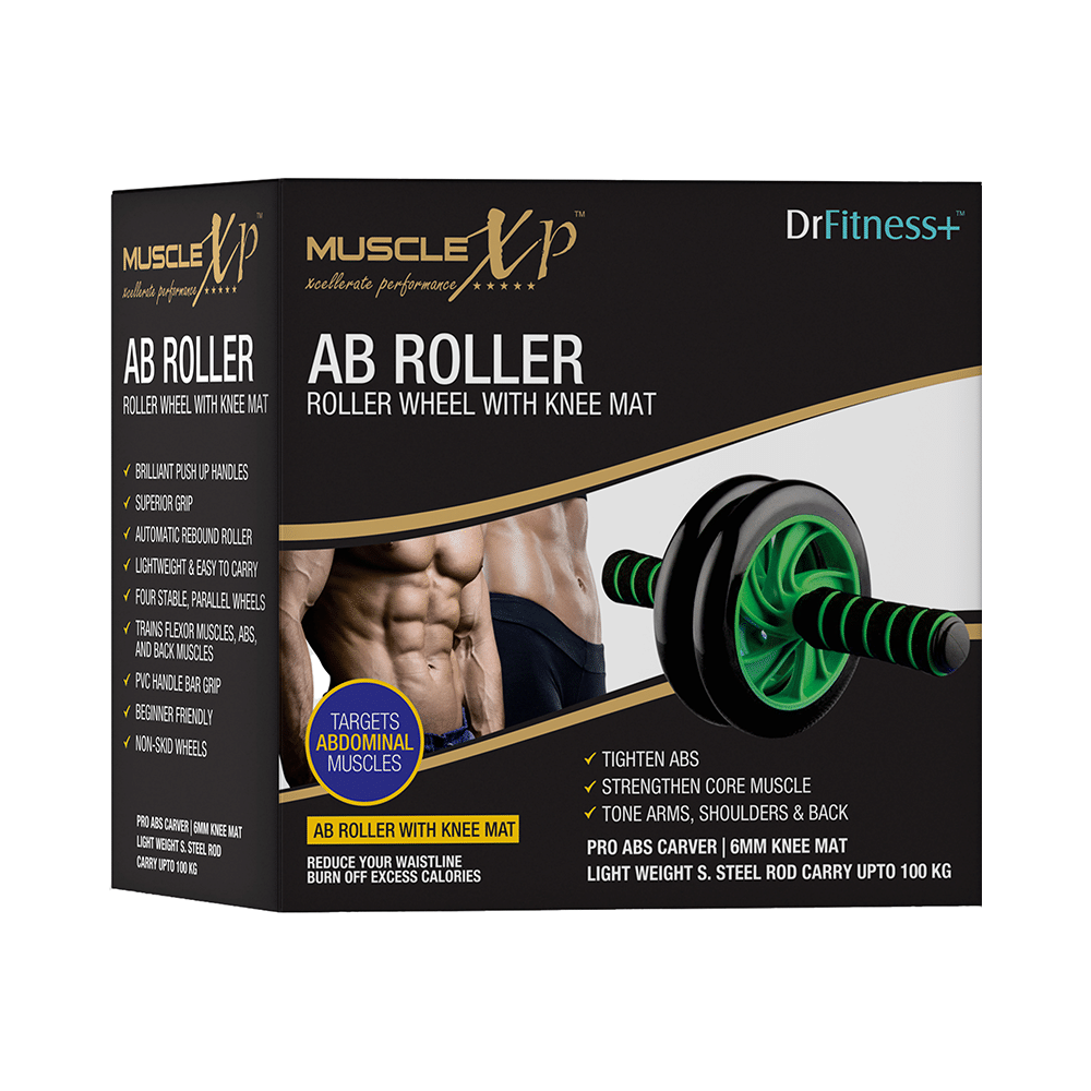 MuscleXP Dr Fitness+ AB Roller Wheel With Knee Mat Black and Green - Image 9