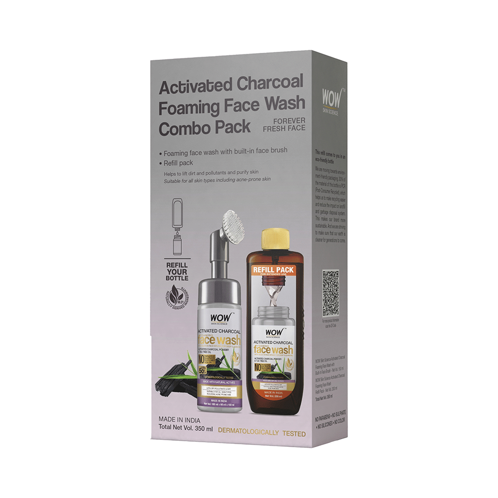 WOW Skin Science Combo Pack of Activated Charcoal Foaming Face Wash 150ml with Refill Pack 200ml - Image 2