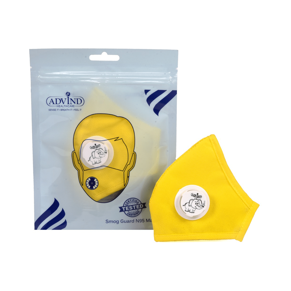 Advind Healthcare Smog Guard N95 Kids Mask with One Valve Small 6-10 Years Yellow - Image 1