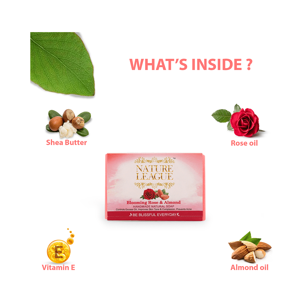 Nature League Blooming Rose & Almond Handmade Natural Soap (100gm Each) - Image 3