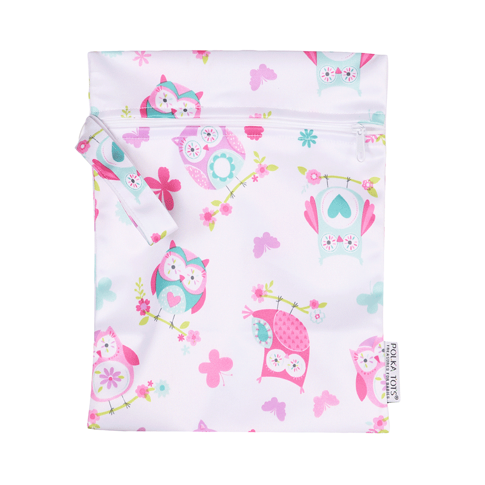 Polka Tots Wet Cloth Pouch Bag Owl Bird Design 30 X 40 cm