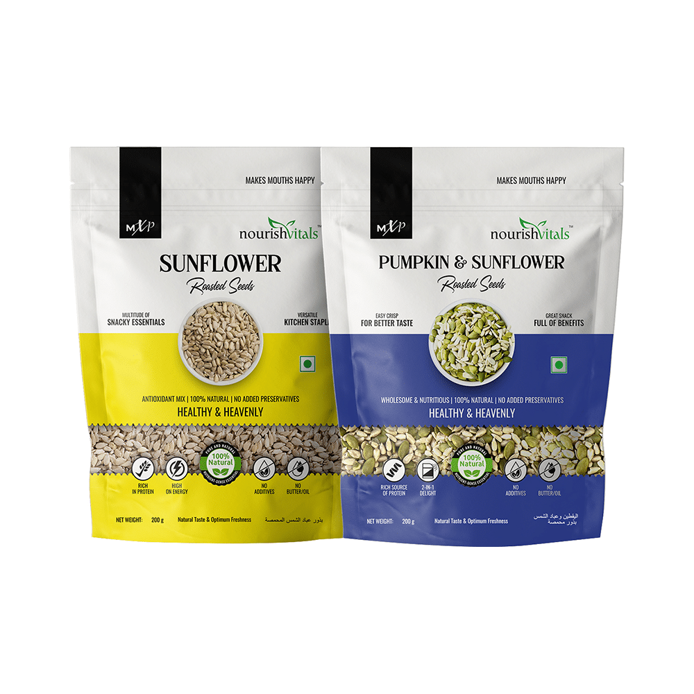 NourishVitals Combo Pack of Sunflower Roasted Seeds and Pumpkin & Sunflower Roasted Seeds (200gm Each)