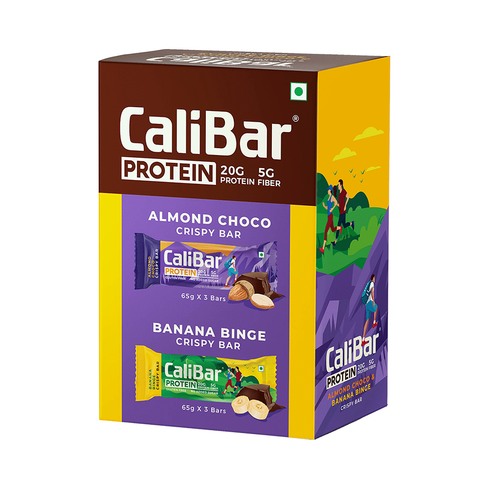 CaliBar Protein Crispy Bar (65gm Each) 3 Almond Choco & 3 Banana Binge - Image 1