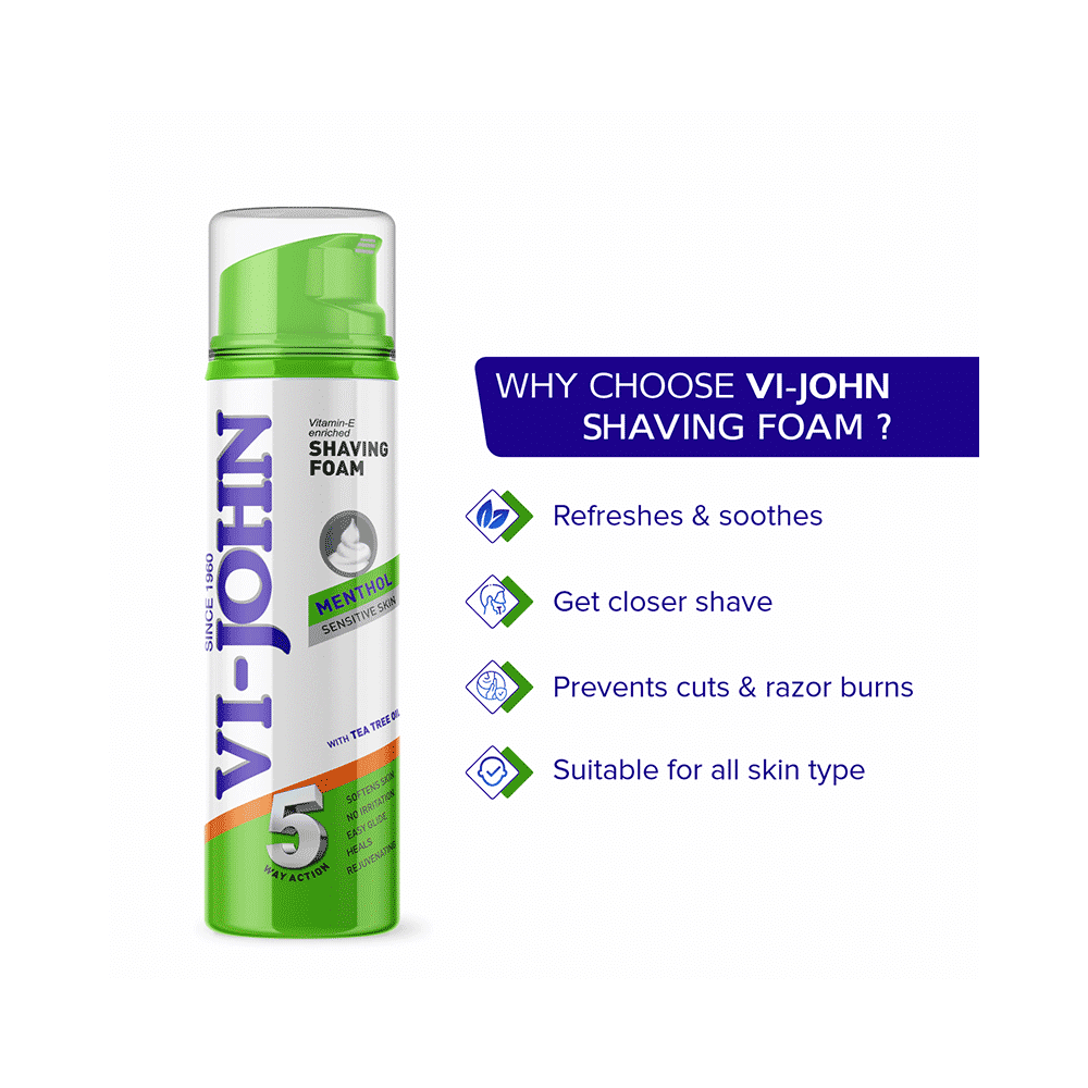 Vi-John Menthol Sensitive Skin Vitamin E Enriched 5 Way Action Shaving Foam for Men - Image 5