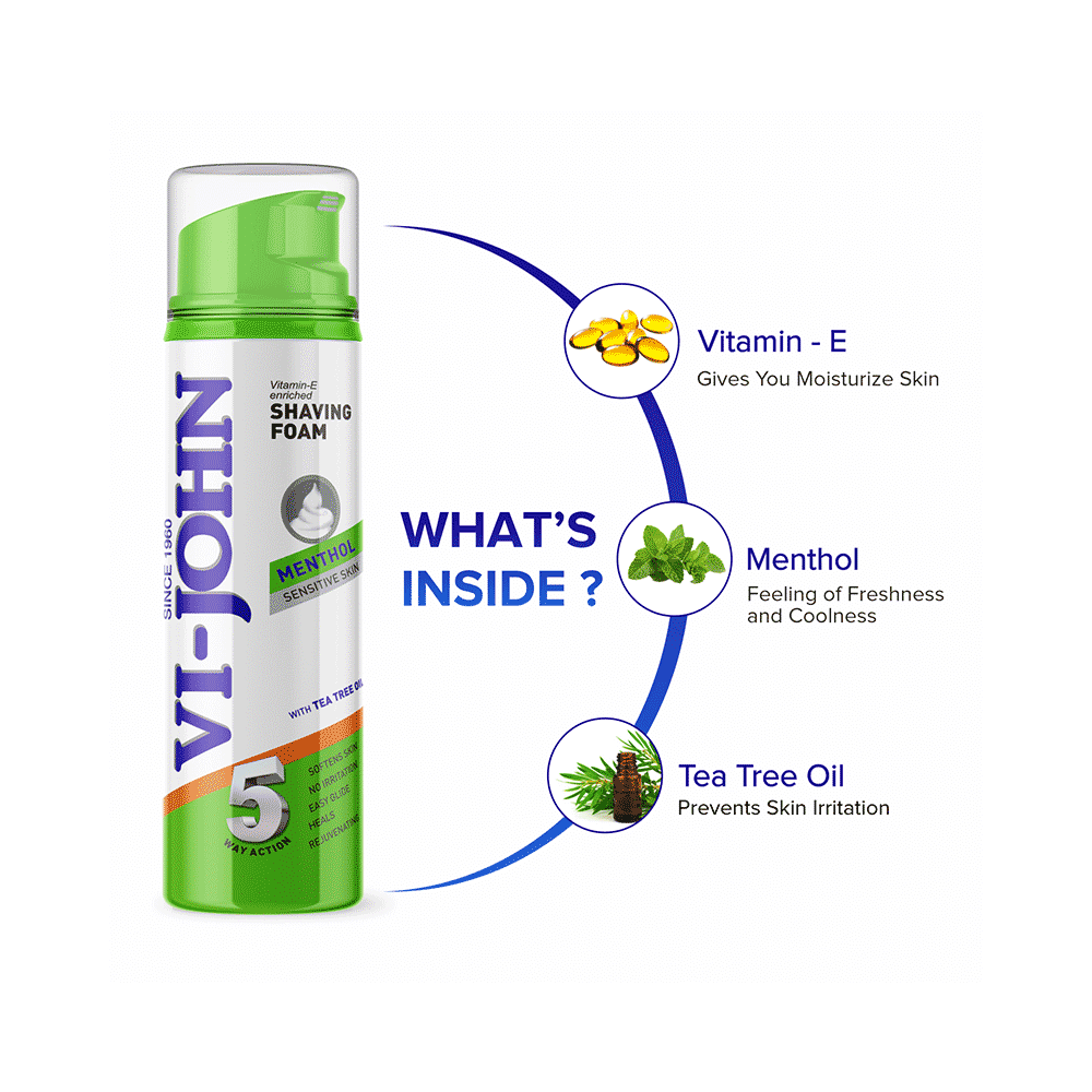 Vi-John Menthol Sensitive Skin Vitamin E Enriched 5 Way Action Shaving Foam for Men - Image 6