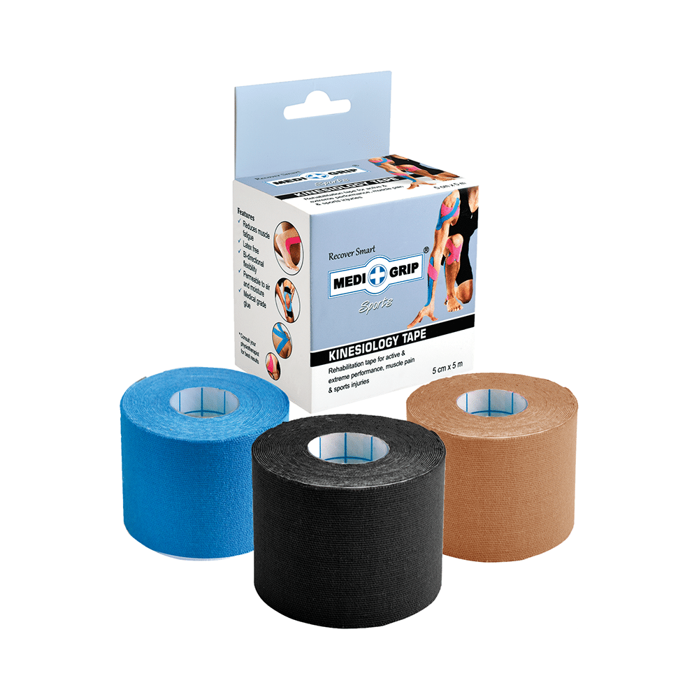 Medigrip Sports Kinesiology Tape 5cm x 5m Blue, Black & Brown
