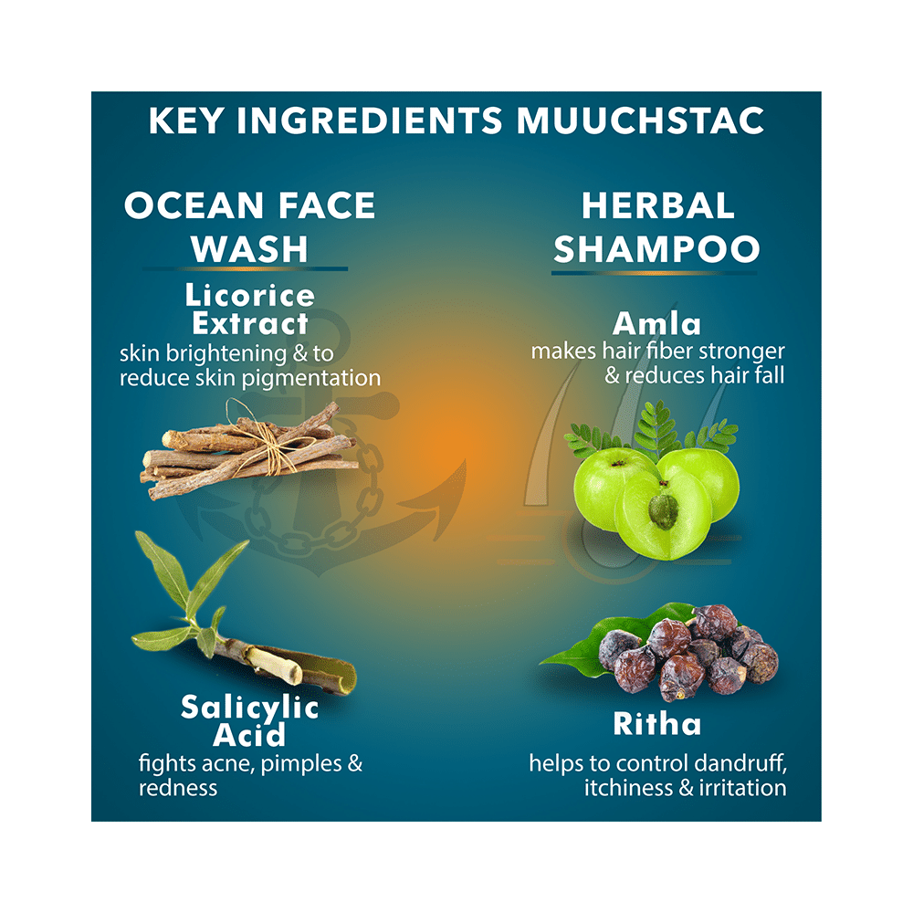 Muuchstac Combo Pack of Ocean Face Wash 100ml & Herbal Shampoo 200ml - Image 3