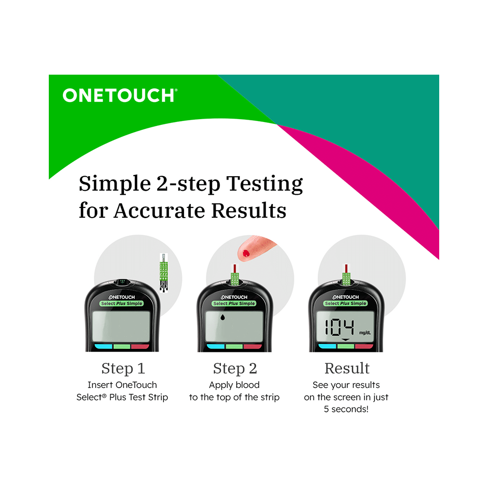 OneTouch Combo Pack of Select Plus Simple Glucometer with 10 Free Strips Black & Select Plus Test Strip (Only Strips) Test Strip Green - Image 3