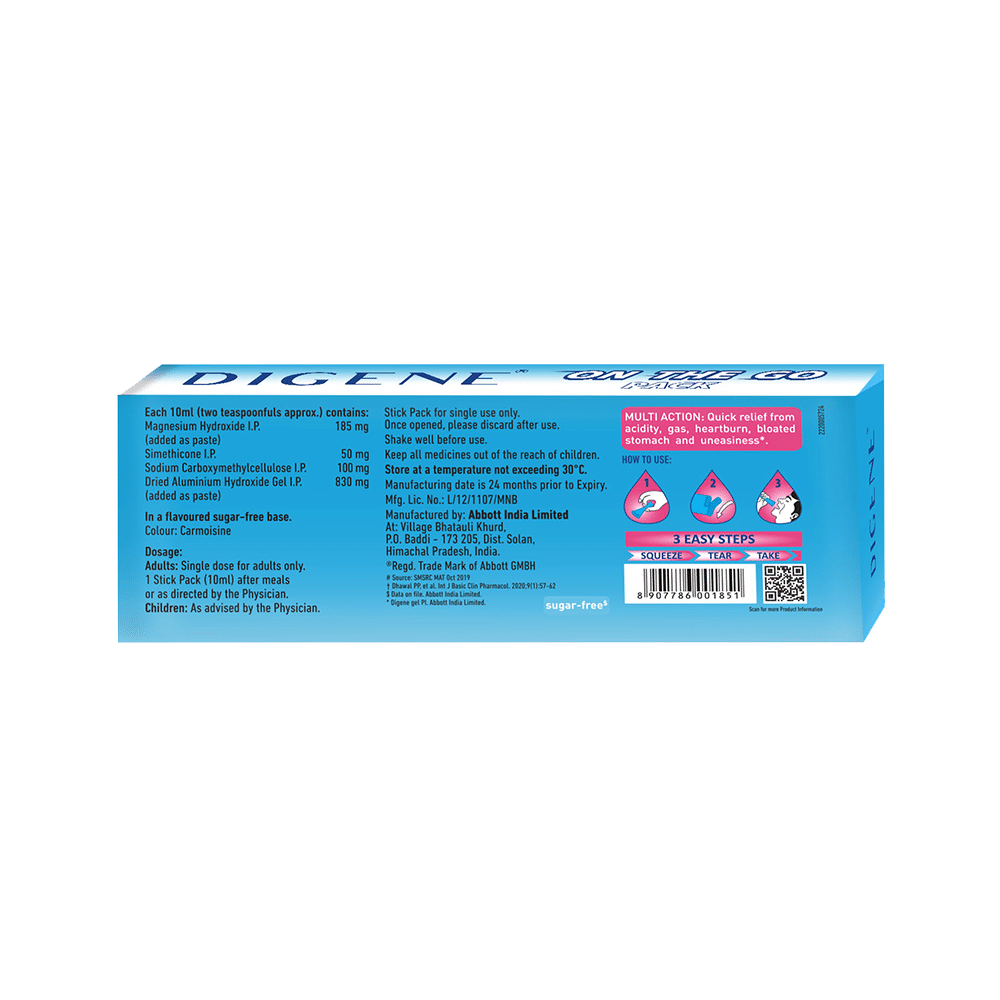 Digene Gel On The Go Stick Pack (10ml Each) Mint - Image 2