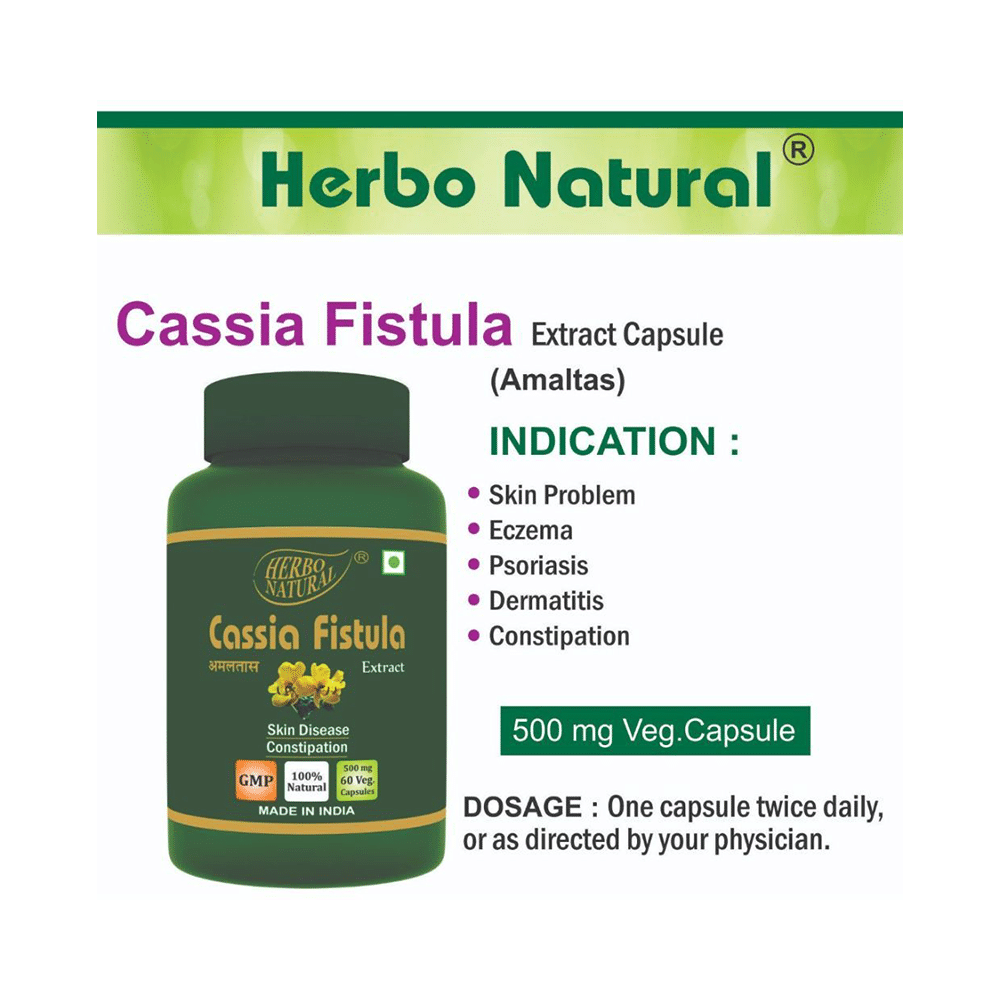 Herbo Natural Amaltas (Cassia Fistula) Extract 500mg Veg Capsule - Image 4