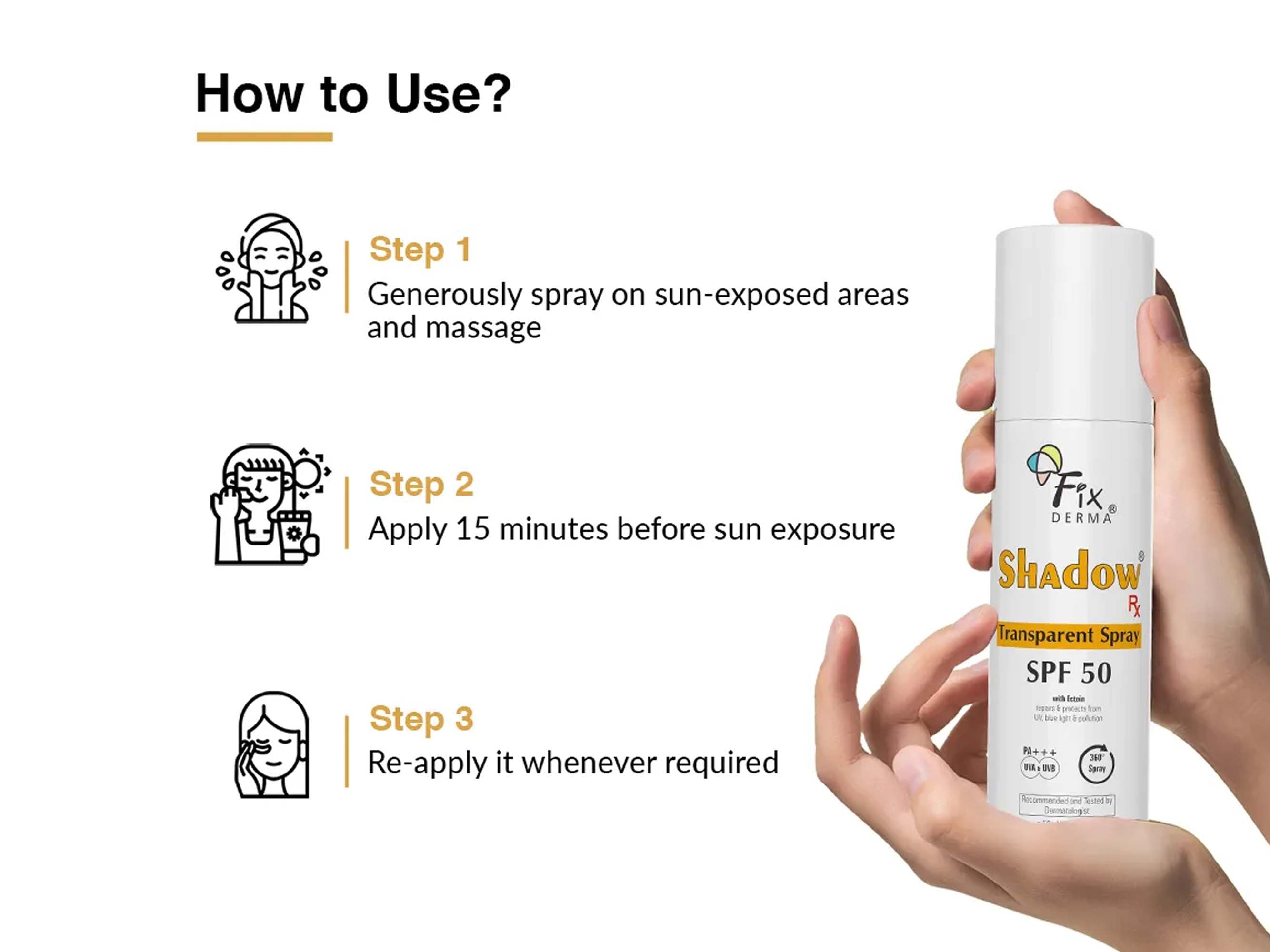 Fixderma Shadow Rx Transparent Spray Sunscreen SPF 50 - Image 3