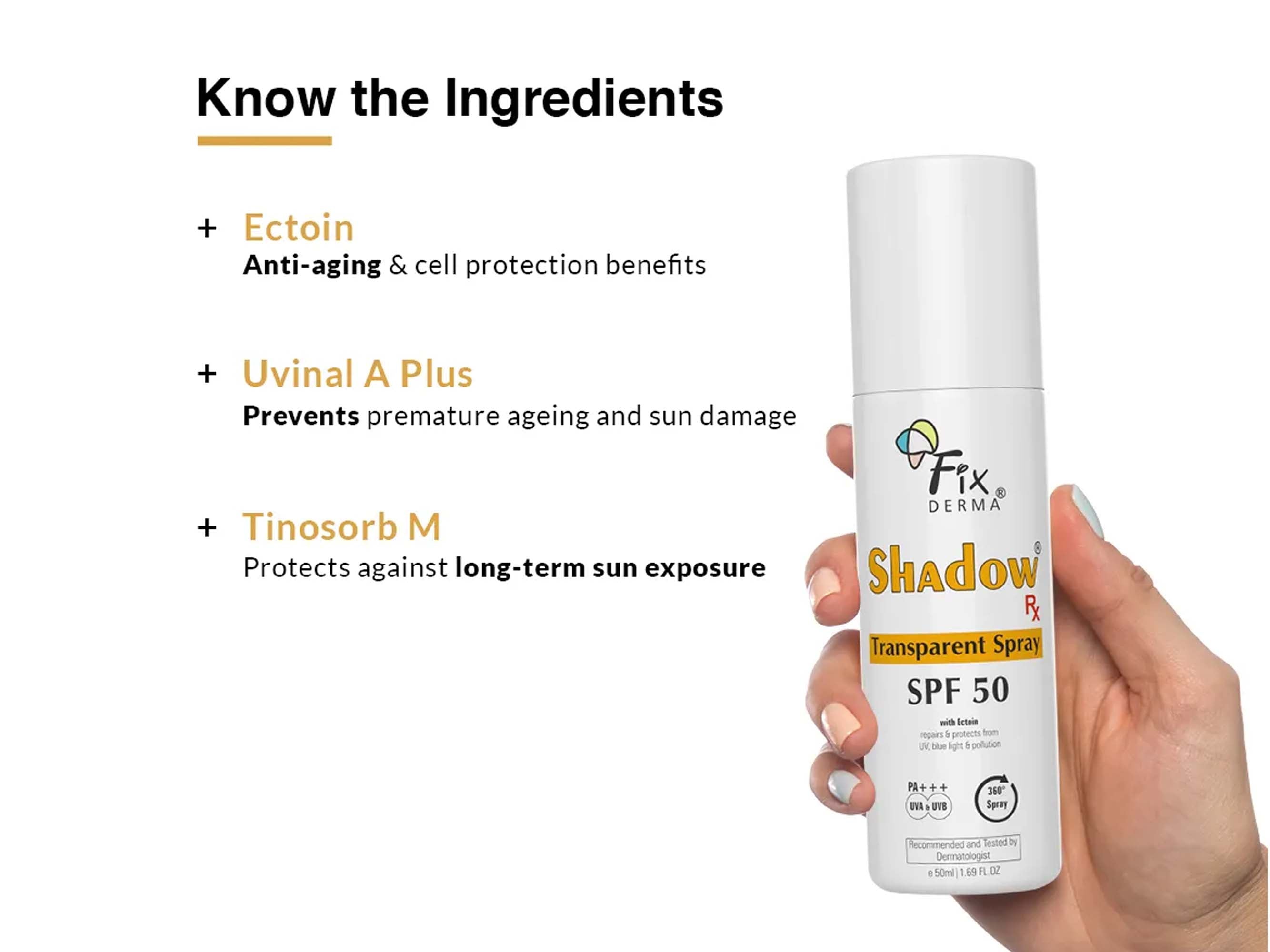 Fixderma Shadow Rx Transparent Spray Sunscreen SPF 50 - Image 2
