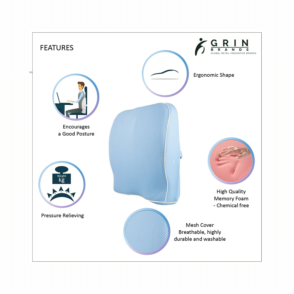Grin Health Mid Backrest Cushion with Memory Foam Sky Blue Orthopaedic - Image 2