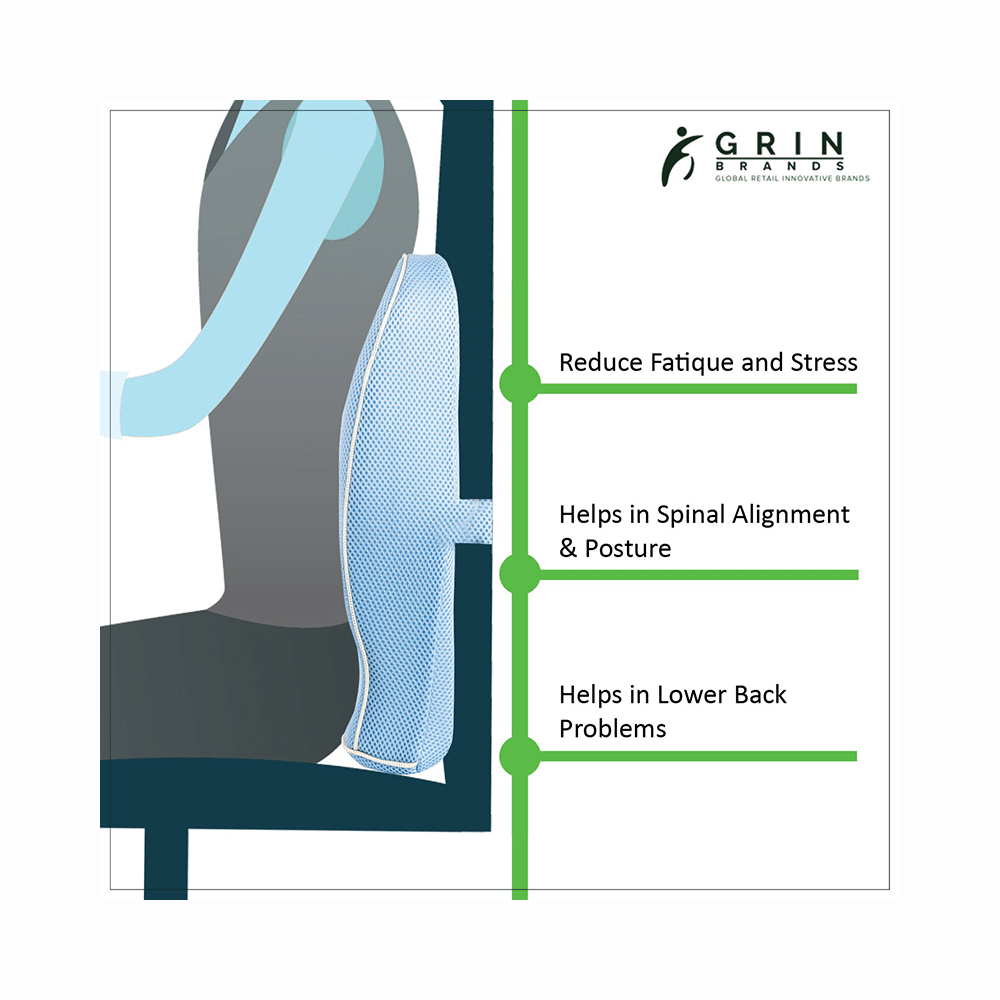 Grin Health Mid Backrest Cushion with Memory Foam Sky Blue Orthopaedic - Image 3