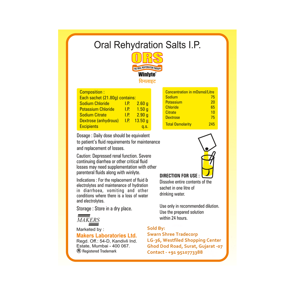 Winlyte ORS for Restoring Body Fluid & Electrolytes | Flavour Sachet Refreshing Lemon - Image 2