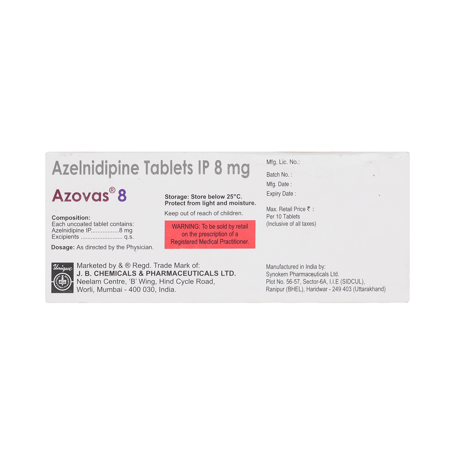 Azovas 8mg Tablet - Image 3