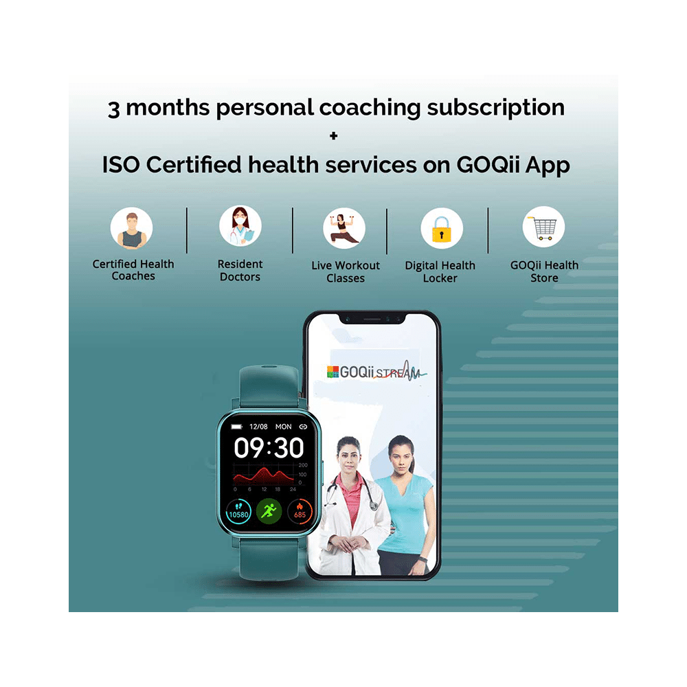 GOQii Stream SpO2 Bluetooth Calling with 3 Months Health & Personal Coaching Subscription Smart Watch Green - Image 8