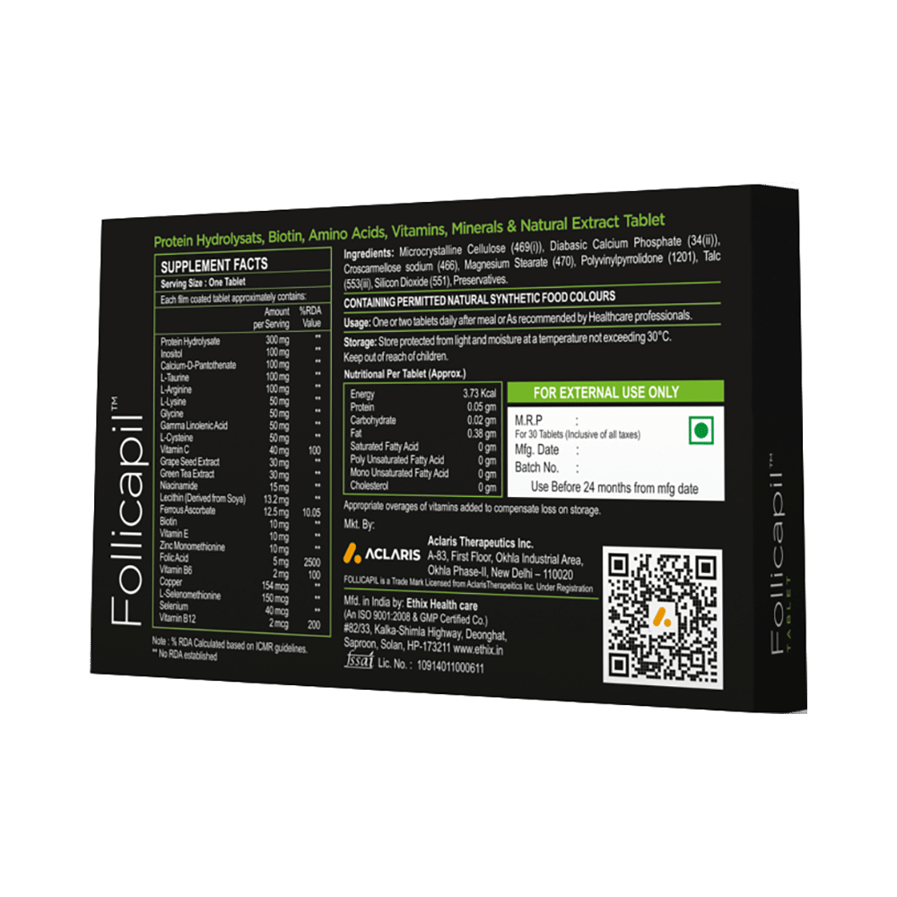 Follicapil Advance Hair Regrowth | With Protein, Biotin, Vitamins & Minerals | Tablet - Image 2