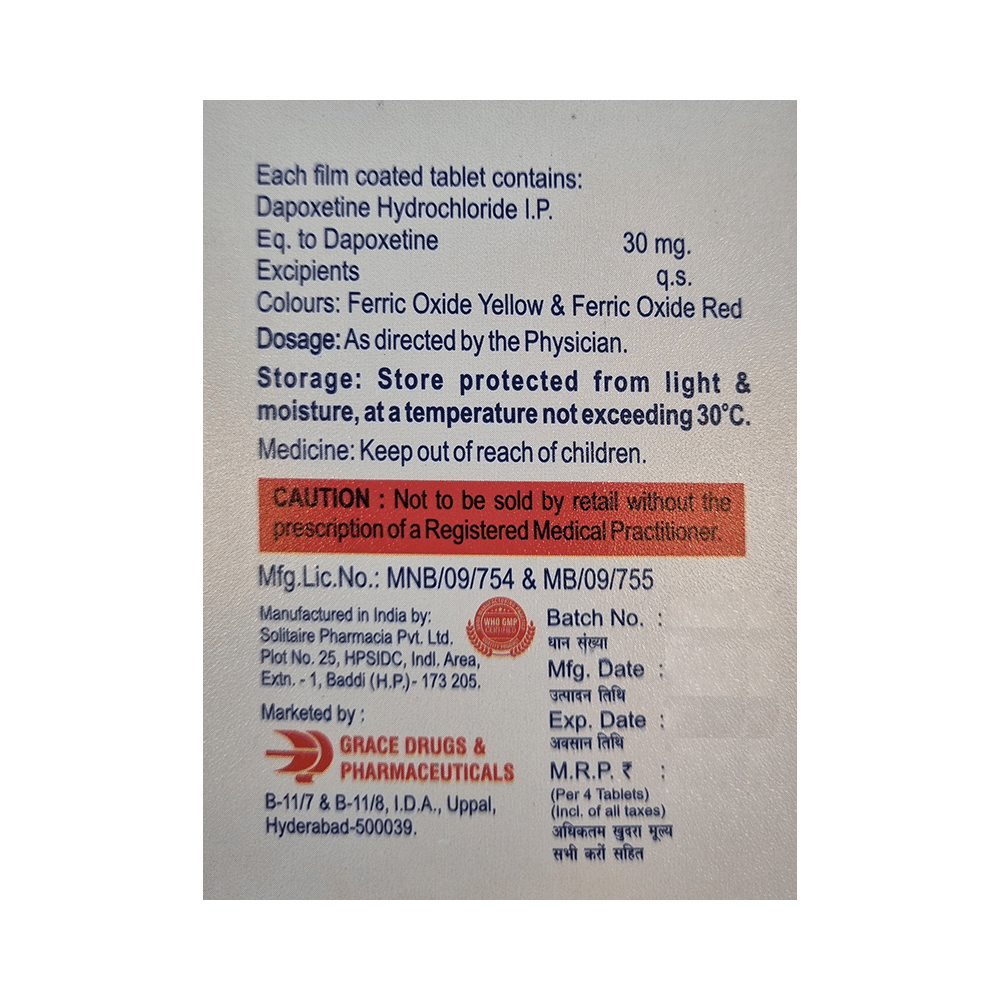 Grace Drugs & Pharmaceuticals Dapoxetine 30mg Tablet - Image 2