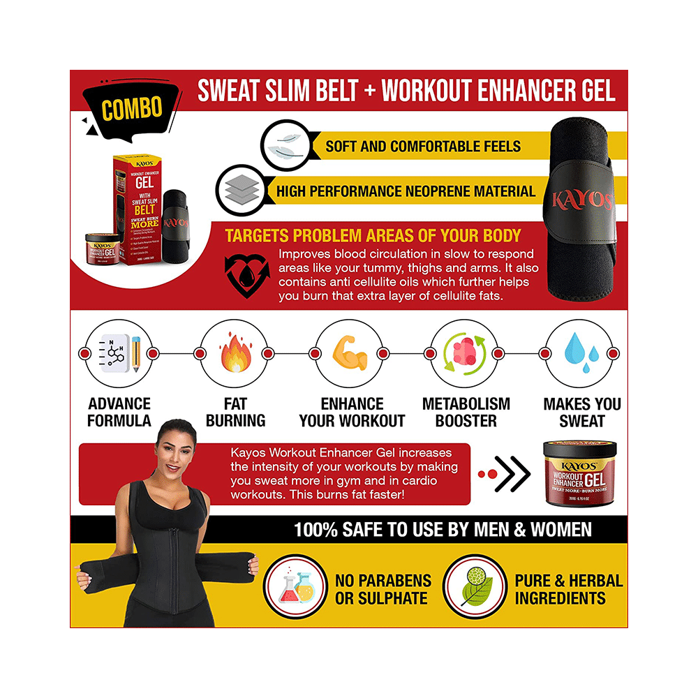 Kayos Workout Enhancer Gel 200gm with Sweat Slim Belt Large - Image 4