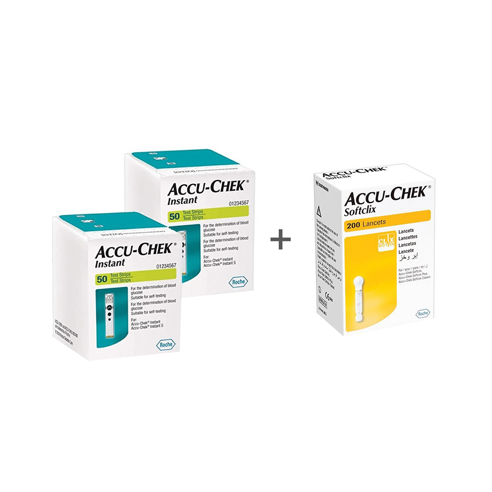 Accu-Chek Combo Pack of 2 Pack Instant 50 Test Strip & 1 Pack 200 Softclix Lancet - Image 1