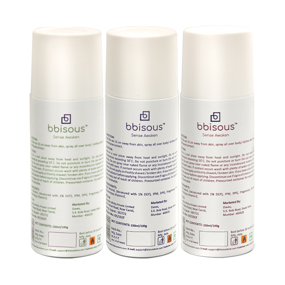 Bbisous Combo Pack of Sense Awoken Deodorant (150ml Each) Green, Blue & Brown - Image 2