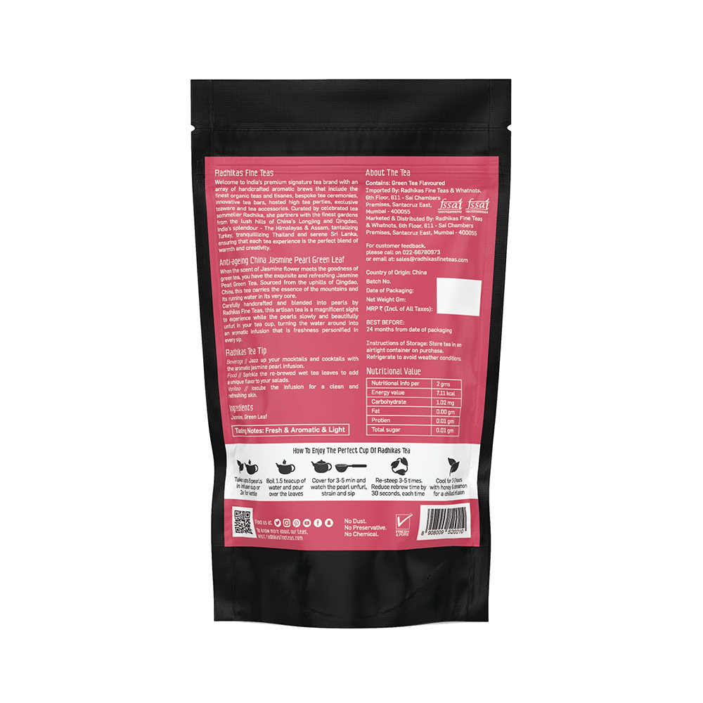 Radhikas Fine Teas Natural Romance Series Anti-Ageing China Jasmine Pearl Green Leaf - Image 2